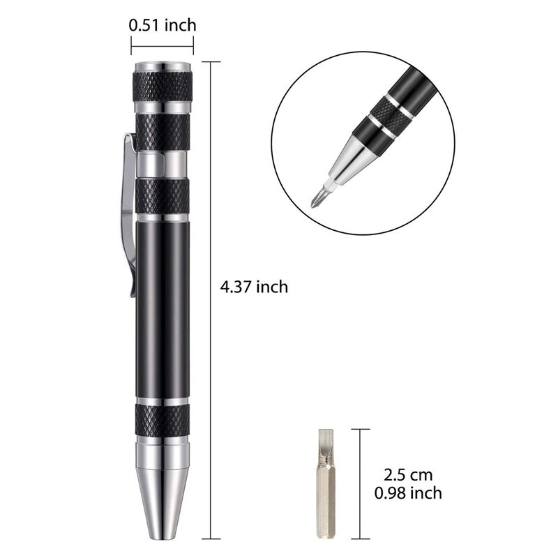 Promotion! 4 Pcs Pen Screwdriver Handy Tool 8 In 1 Magnetic Pocket Screwdriver Multi-Function Mini Gadgets Repair Tools (Black)