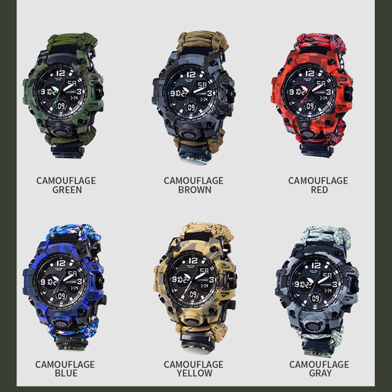 SHIYUNME-relojes deportivos militares para hombre, reloj de cuarzo con brújula, termómetro, resistente al agua, Digital, LED