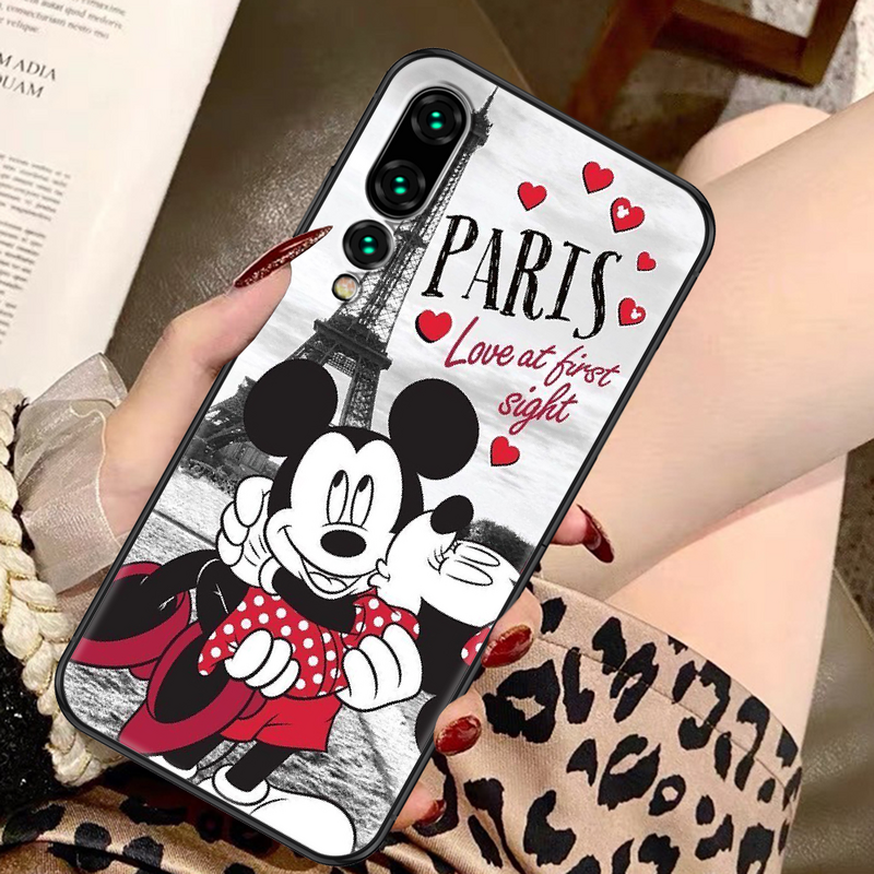 Bandai-funda de teléfono de Mickey y Minnie Mouse para Huawei, carcasa de lujo para Huawei P Mate P10, P20, P30, P40, 10, 20, Smart Z Pro Lite, pintura negra