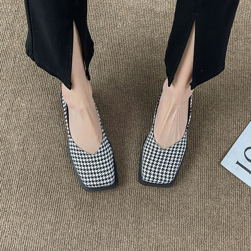 2022แฟชั่นสแควร์ Toe รองเท้าผู้หญิงรองเท้าฤดูใบไม้ผลิ Loafers Slip บน Zebra สีเขียวรองเท้าหนังใหม่สบายแบบ...