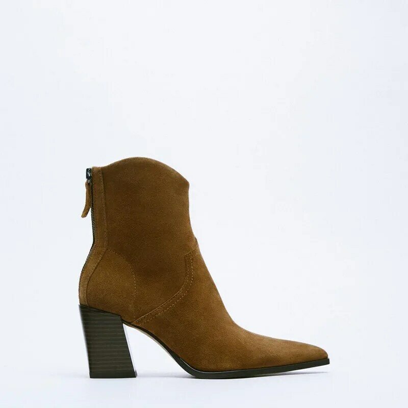 Botas de tacón alto para mujer, botines de estilo vaquero, puntiagudos, a la moda, novedad