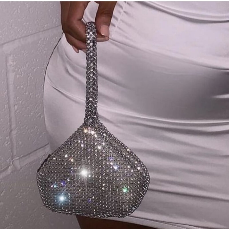 Bolso de noche con diamantes de imitación para mujer, bolsa Popular hecha a mano, Color sólido, a la moda, novedad