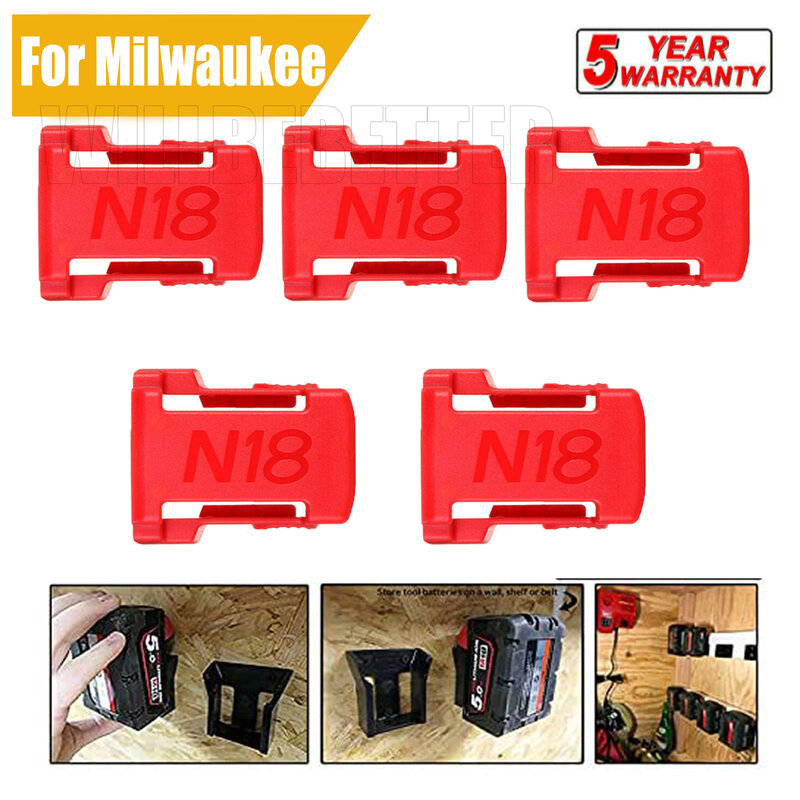 Portabatterie da 5 pezzi per supporto per batteria Milwaukee supporto per Dock adatto per M18 48-11-1850 Clip per Dock di copertura per supporto da 18V