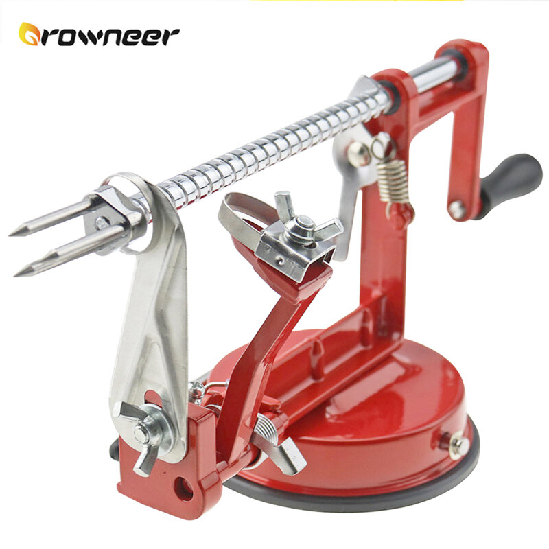 3 In 1 Fruit Peeler Stainless Steel Core Slice Cutter Red Apple Gadgets Adjustable Blades Tightly Suction Base Kitchen Tool