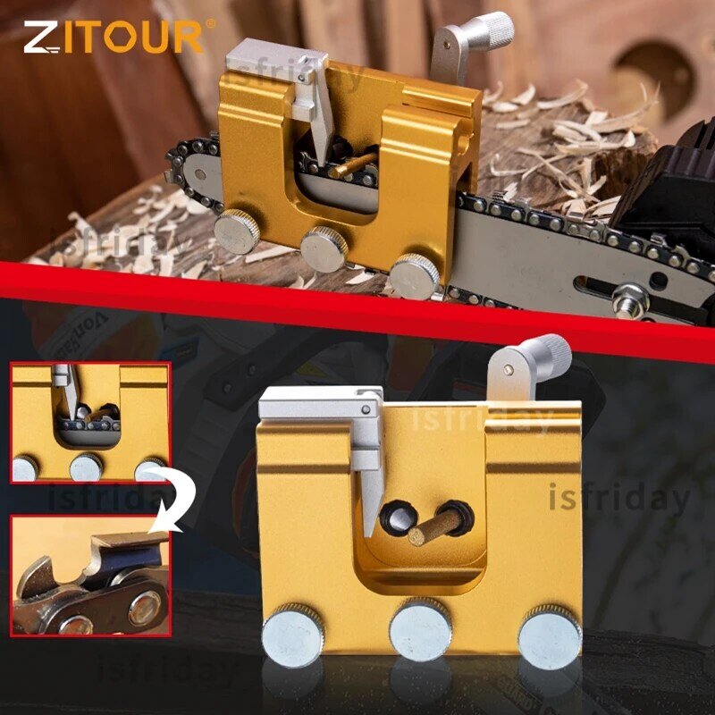 Zitour®Afilador de motosierra portátil, herramienta afiladora con 3 piedras de amoladora de piezas, plantilla de afilado de sierra de cadena de aluminio