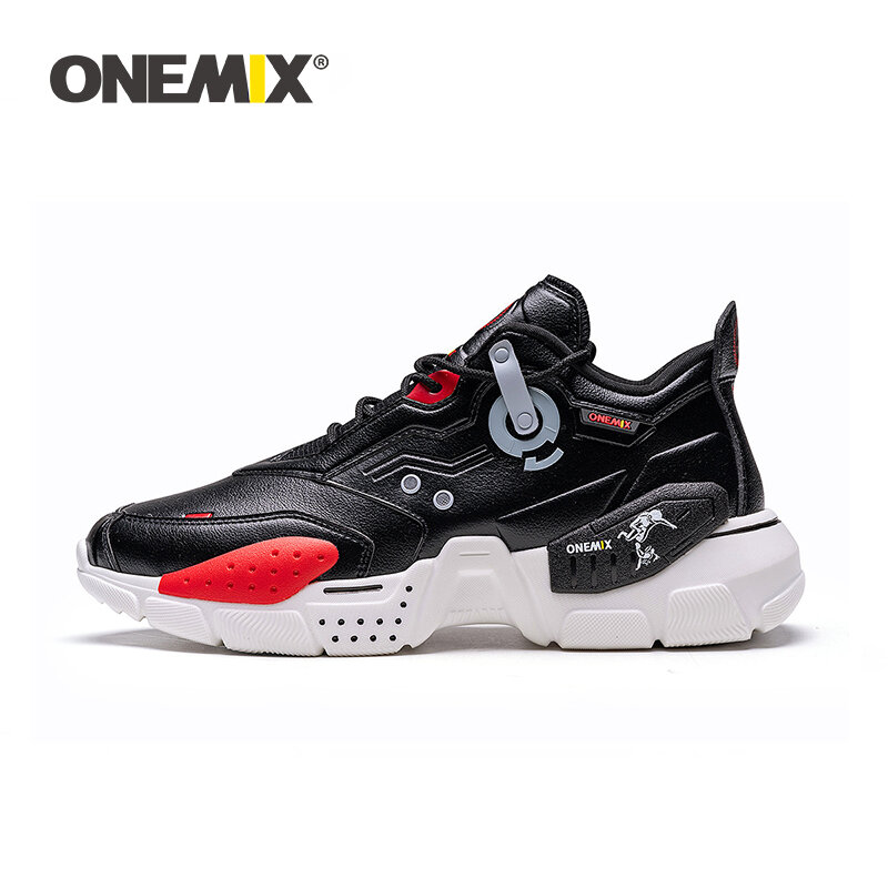 ONEMIX-Zapatillas de correr para hombre y mujer, zapatos de cuero con cordones y plataforma, informales, a la moda, gruesos, color blanco