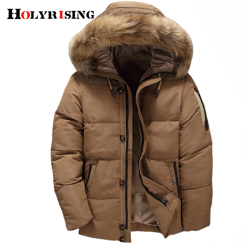 Holyrising casaco masculino inverno com capuz gola de pele outerwear 2022 inverno masculino para baixo jaqueta quente 90% pato branco para baixo casaco nz167