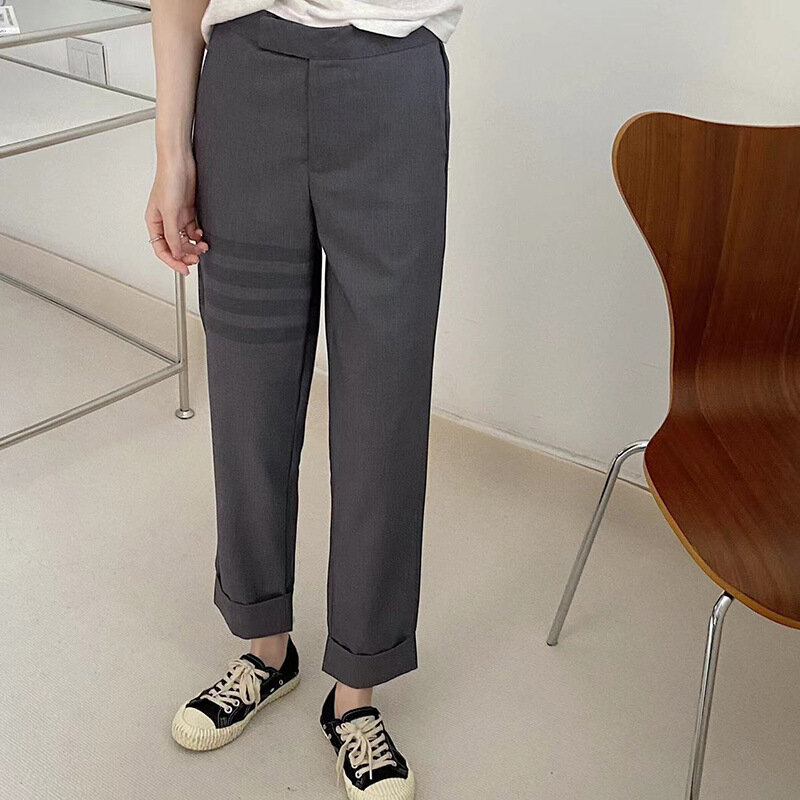 TB grube spodnie damskie wiosenne i jesienne nowe szare spodnie spodnie typu Casual wysokiej talii cienkie spodnie dymne proste spodnie garniturowe