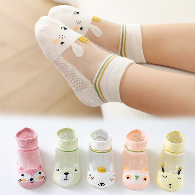 Летние носки для маленьких девочек 5 парт/Лот, детские дышащие сетчатые носки, милые Мультяшные мягкие хлопковые детские носки, аксессуары д...