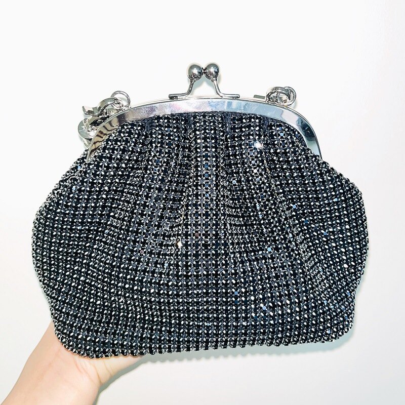 Tas tangan wanita merek desainer tas Bucket berlian mewah tas selempang bahu jala berlian imitasi bersinar dompet pesta malam 2023