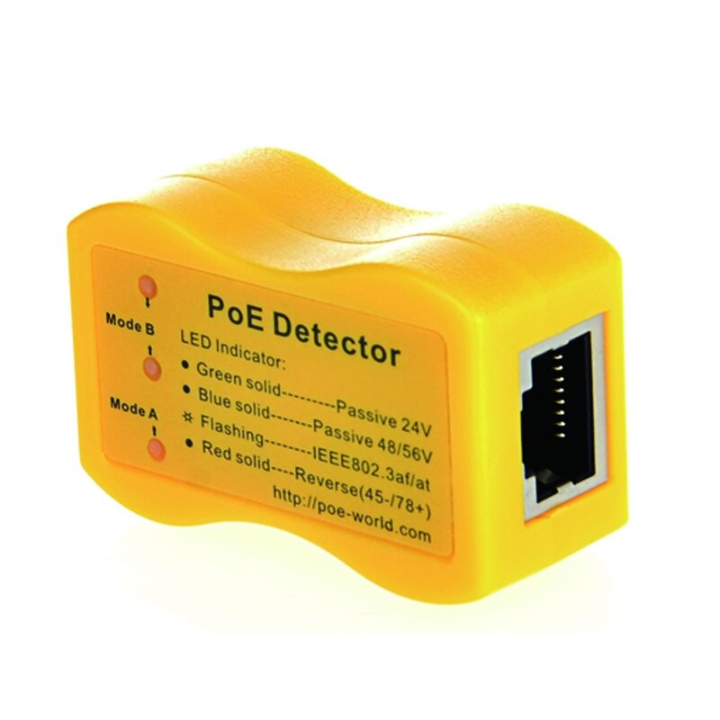 Detector PoE de tamaño llavero sin batería con conector de RJ-45, probador PoE con pantalla LED pasiva/802.3af/at; 24v/48v/56v