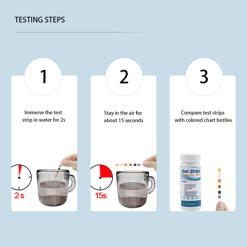 50pcs 6-in-1 PH Test Strips Water Quality Test Paper Strip Residual Chlorine Value Alkalinity Hardness Tester For Swimming Pool