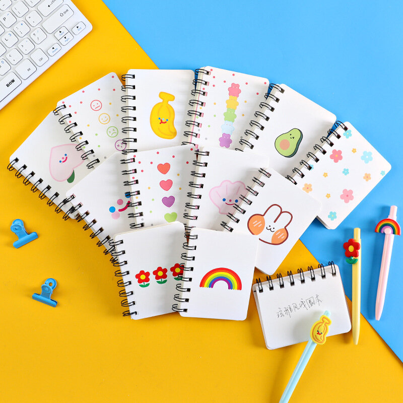 Cuaderno de dibujos animados A7 coreano para estudiantes, Mini bolsillo portátil de bobina, suministros escolares de oficina, papelería