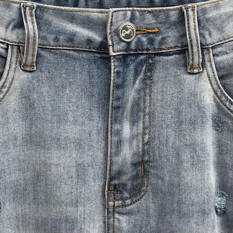 TB Thom-Jeans de algodão de perna cônico masculino, calça elástica masculina de ajuste reto, ajuste atlético, clássico, ajuste regular, alta qualidade