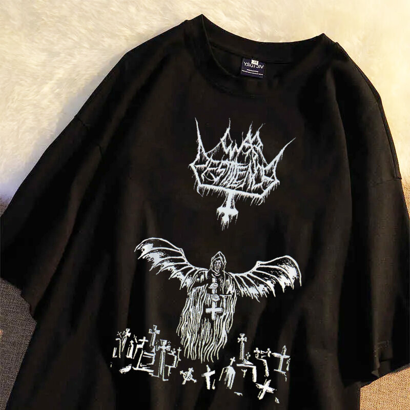 Summer Women's T-shirt Goth Tee Aesthetic Loose T-shirt Punk Dark Grunge Streetwear Gothic Top T-shirts Harajuku Y2k Clothes