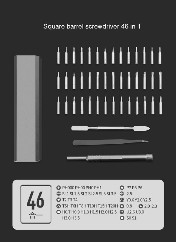 46-in-1-Schraubendreher-Schlüsselsatz mit Schraubenschlüssel, Elektriker-Werkzeugsatz, Multifunktions-S2-Magnetisierer, Schlag-Hex-Stern, für die Reparatur von Xiaomi-Telefonen