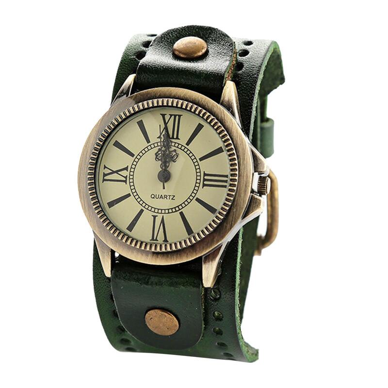 Reloj de cuarzo Unisex, pulsera de esfera redonda clásica de banda ancha, reloj de pulsera Retro Punk para fiesta, cumpleaños, negocios, calidad para hombres y mujeres