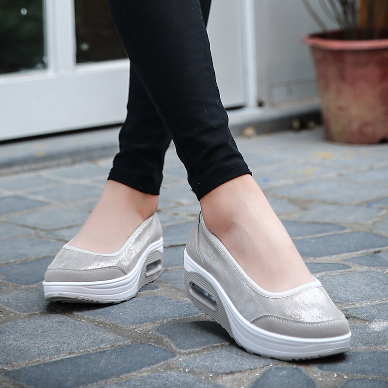 Strongshen-女性用の快適で通気性のある厚底モカシン,女性用の靴,夏用