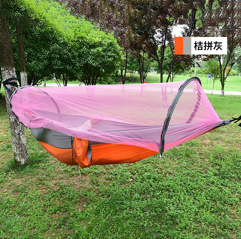 Rede de acampamento ao ar livre portátil com mosquiteiro alta resistência parachute tecido pendurado cama caça dormir balanço jeneeyone
