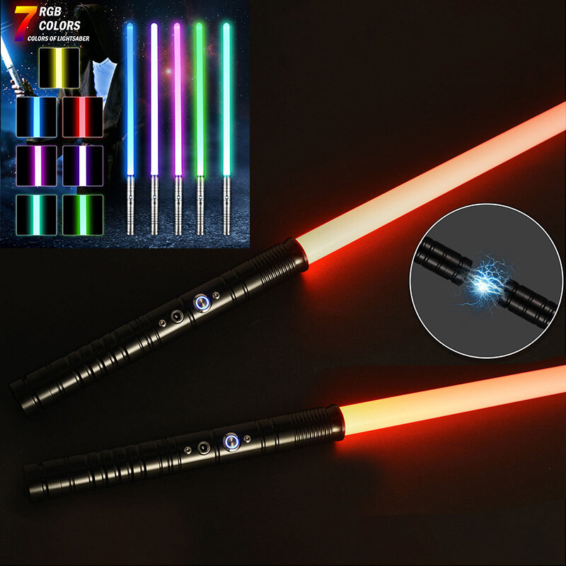 Sabre laser RGB, 7 couleurs, avec son, poignée en métal, LED, chargement USB, jouets de fête, cadeau pour adultes, accessoires de Cosplay