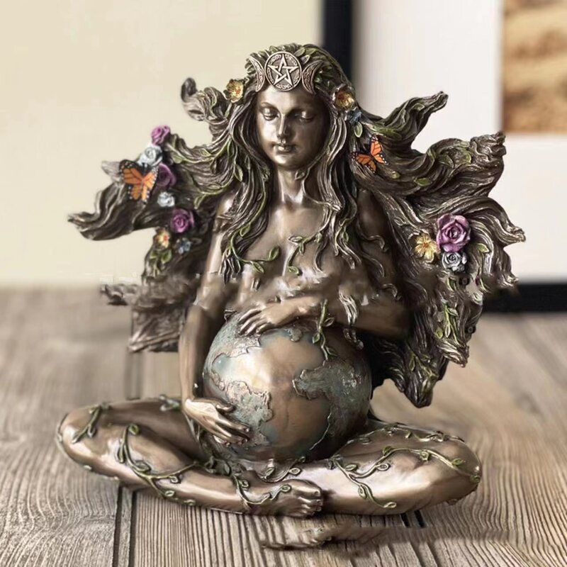 Neue Mutter Erde Ornament Harz Statue Gaia Fee mit Schmetterling Dekorative Buddha Figur Göttin Healing Chakra Hause Desktop