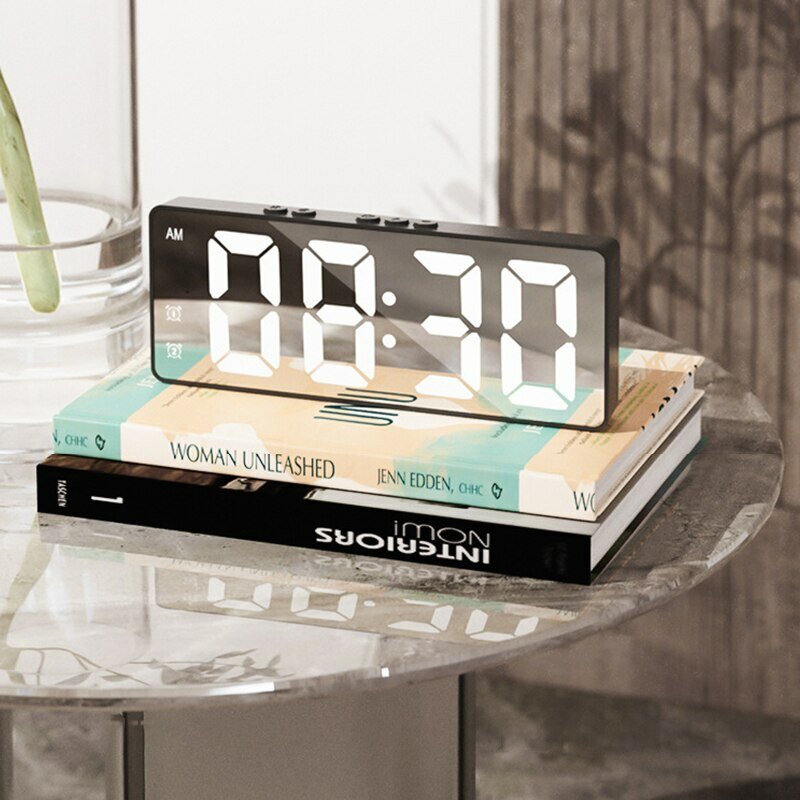 Horloge de Table miroir à LED, affichage numérique, alarme Snooze, horloge électronique de bureau