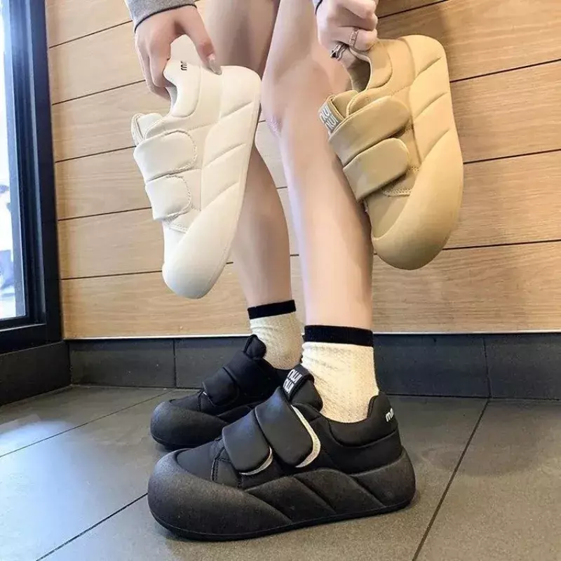 Y2K sepatu kets olahraga untuk wanita, sepatu Sneakers kasual warna hitam putih, sepatu kets atletik Vintage lucu Chunky, sepatu tenis Platform tanpa hak