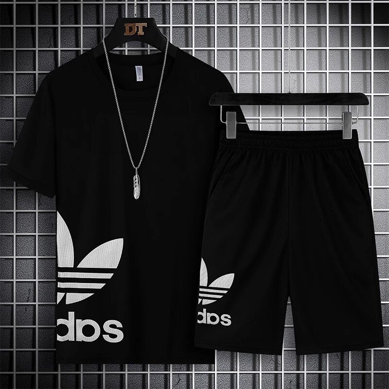 Terno esportivo casual masculino, camiseta de secagem rápida, shorts de manga curta, novo produto para verão, 2 peças, 2023