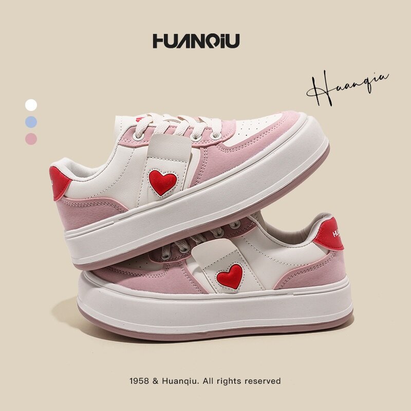 HUANQIU Sneakers Spring And Summer 2022 New Leisure Cute Cartoon White Shoes Women's Versatile  Love Skate Running Shoes