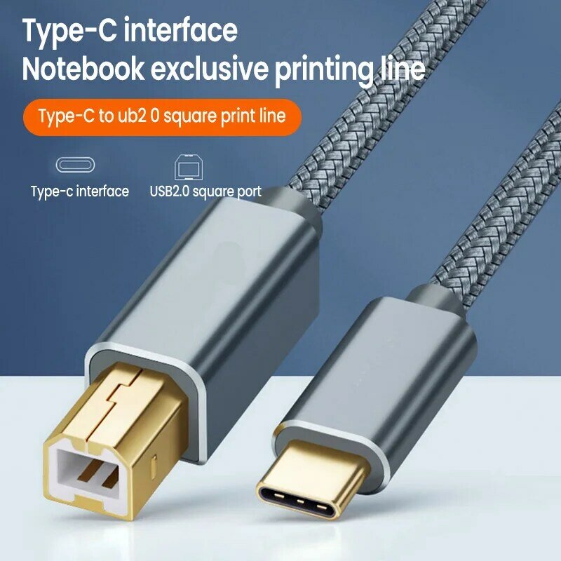 Cable USB C a USB B 2,0 para impresora, escáner de Cable de impresora trenzada para Canon, Epson, HP, Samsung