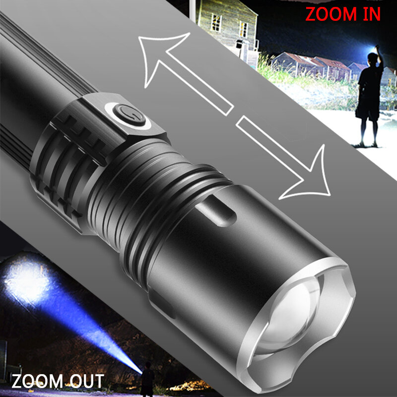 Xhp50 lanterna usb recarregável zoom tocha super poderosa lanterna tática tocha zoom à prova dwaterproof água uso da lâmpada 26650 bateria