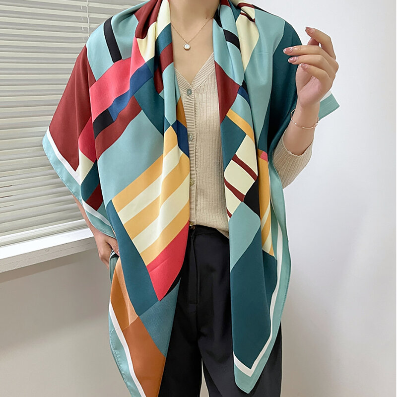 Novo sarja macio xaile lenço de seda viagem toalha de praia all-match lenço feminino qualidade xale lenço de seda moda lenço