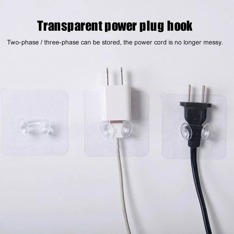 Transparent Power Plug Hook Adhesive Storage Hooks Wire Plug Bracket Hooks Two-Phase Plug Can Be Stored