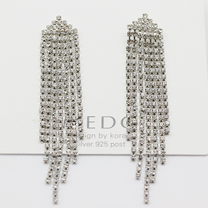 S925 Silver Needle European And American Earrings With Full Diamond Long Tassel Earrings Shining Wedding Dress Earrings