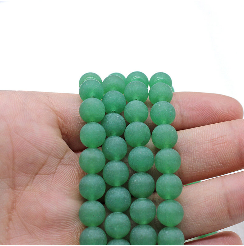 200PCS Matte Green Aventurine 8MM Round Beads for DIY Making Jewelry Necklace Energy Healing Unpolished Gemstone Loose Crystal