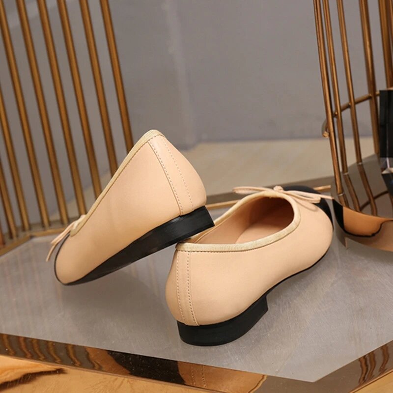 Zapatillas de ballet clásicas de marca de lujo para mujer, zapatos de trabajo con costuras y lazo, a la moda, 2023