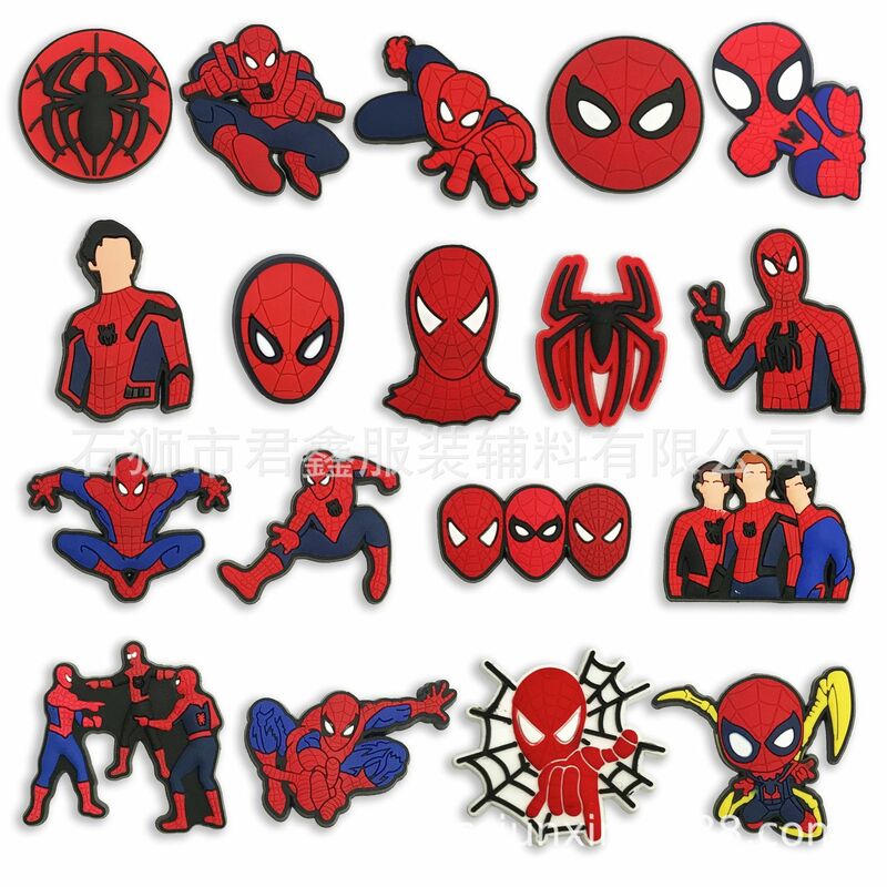 Decoraciones de zapatos de Spiderman para niños, Charms de Crocs, accesorios de zapatillas, hebilla, venta al por mayor, regalos de fiesta, 33 estilos