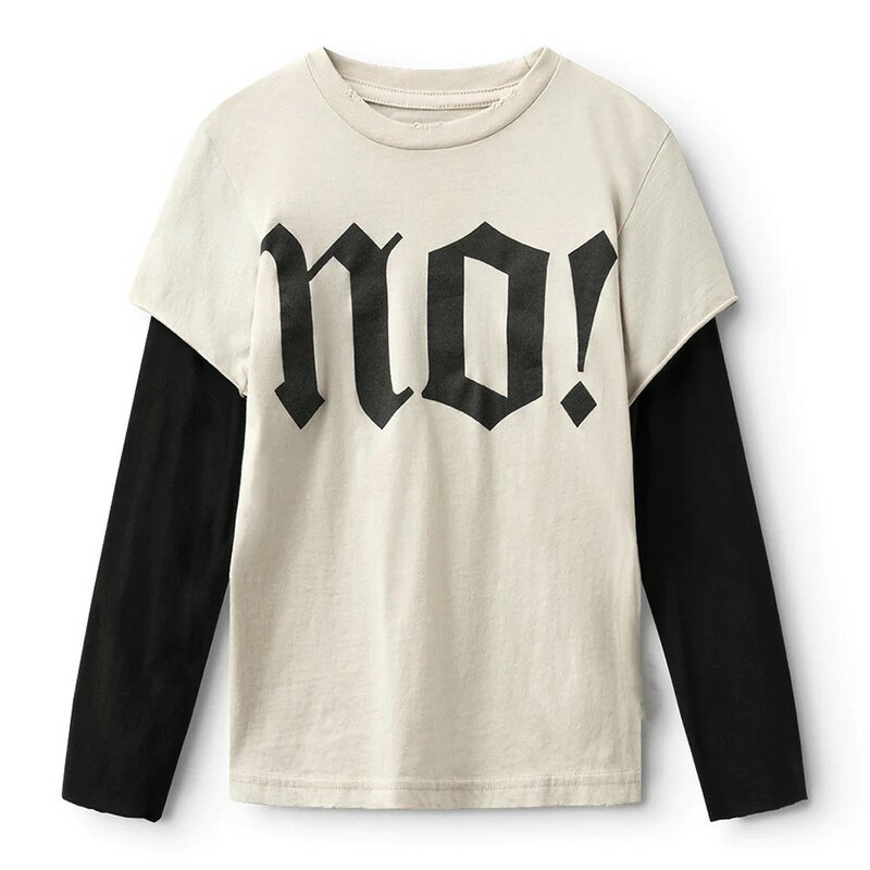Camiseta de manga larga con letras para niños y niñas, ropa para niños de la serie N, dos piezas falsas, otoño e invierno, 2023