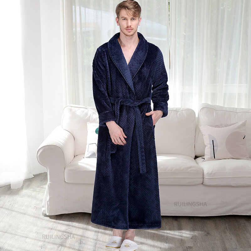 Lovers Winter Thick Warm Flannel Bathrobe Men Extra Long Kimono Bath Robe Women Soft as Silk Dressing Gown for Mens Night Robes