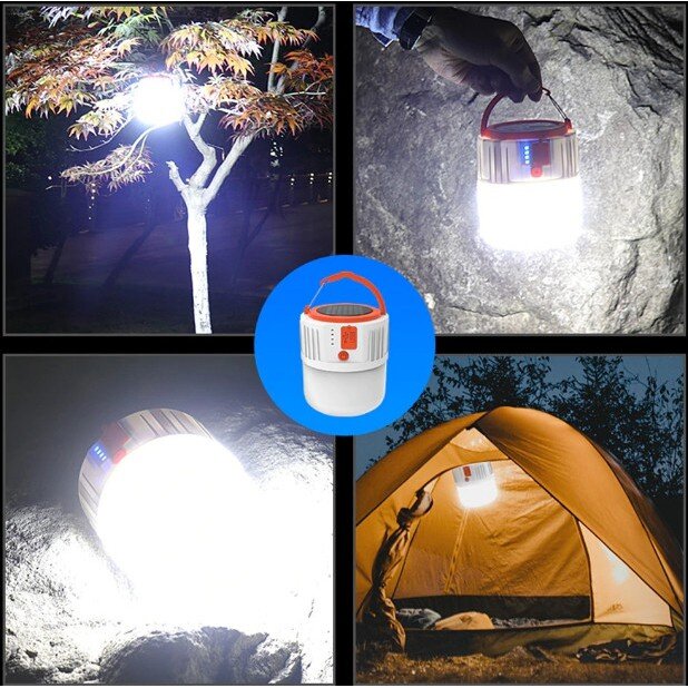 luz solar,Bombilla LED Solar para exteriores, luz de emergencia recargable por USB, salida de energía, luces impermeables para acampada, pesca y mercado nocturno