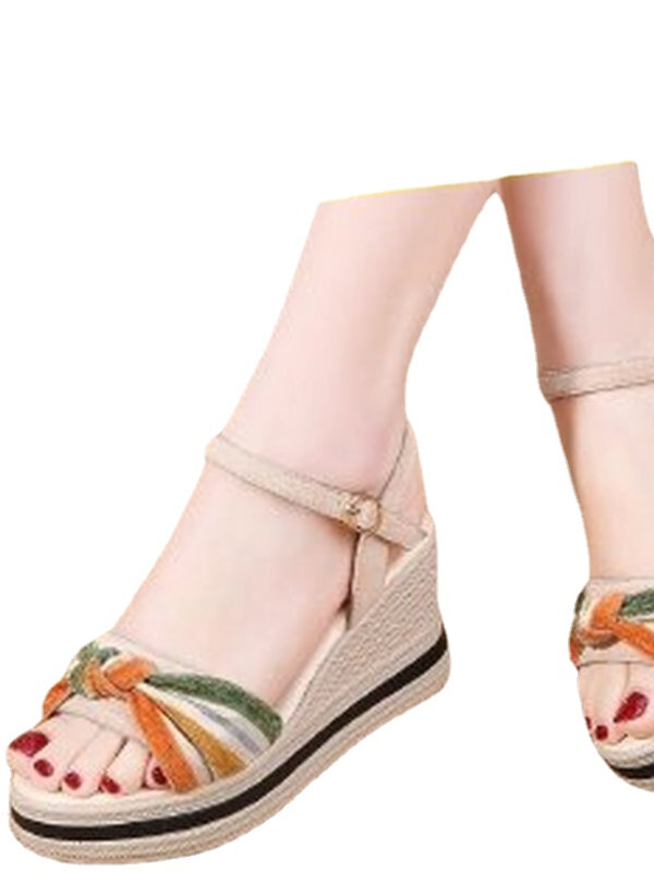 Sandalias informales de ante con hebilla de Metal para mujer, sandalias de plataforma de 7CM con aumento de altura, para exteriores, de verano