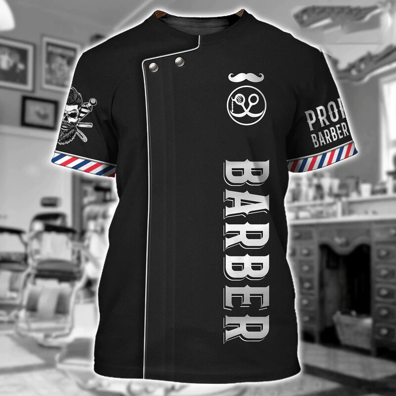 Camiseta de Barbería para hombre, ropa personalizada con estampado 3D, cuello redondo, de gran tamaño, barata, de manga corta, ropa de calle Punk