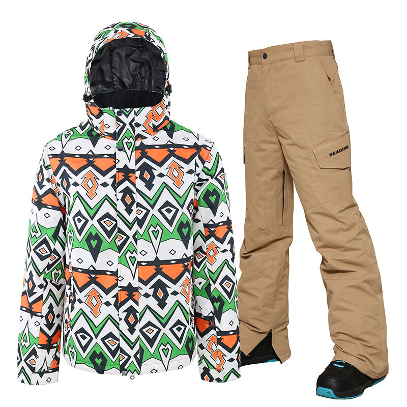 Searipe ชุดเล่นสกีสำหรับผู้ชาย, ชุดกันลมเสื้อแจ็คเก็ตกันหนาวกันน้ำฤดูหนาวเสื้อสโนว์บอร์ดกางเกงอุปกรณ์กลางแจ้ง