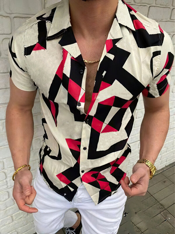 Рубашка мужская с надписью, модная повседневная сорочка, роскошный кардиган с коротким рукавом, уличная одежда