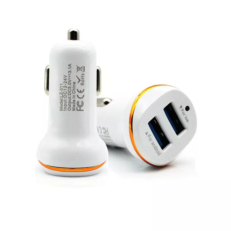 Cargador de teléfono para coche rápido 3.1A adaptador de corriente Dual USB Mini LED cargador de teléfono móvil automático, negro