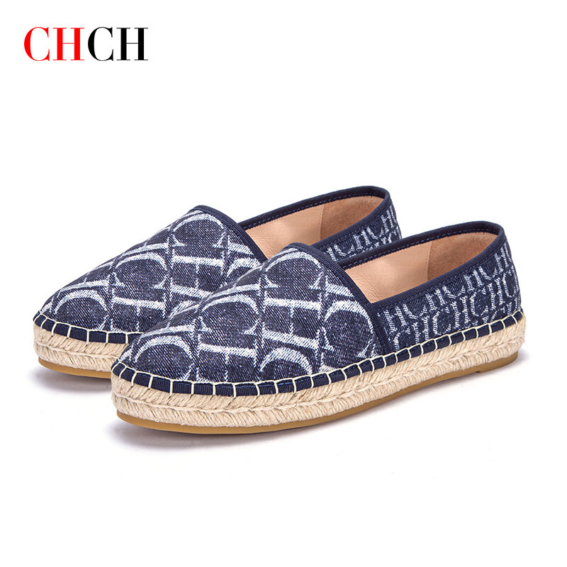 CHCH 2022 New Fisherman shoes Women Loafers Genuine Textile Slip-On Rope Sole Four seasons Ladies Flats Handmade