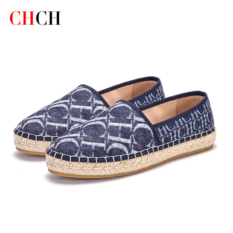 CHCH 2022ใหม่รองเท้าชาวประมงรองเท้าผู้หญิง Loafers ของแท้สิ่งทอ Slip-On Rope Sole Four Seasons Ladies ทำด้วยมือ