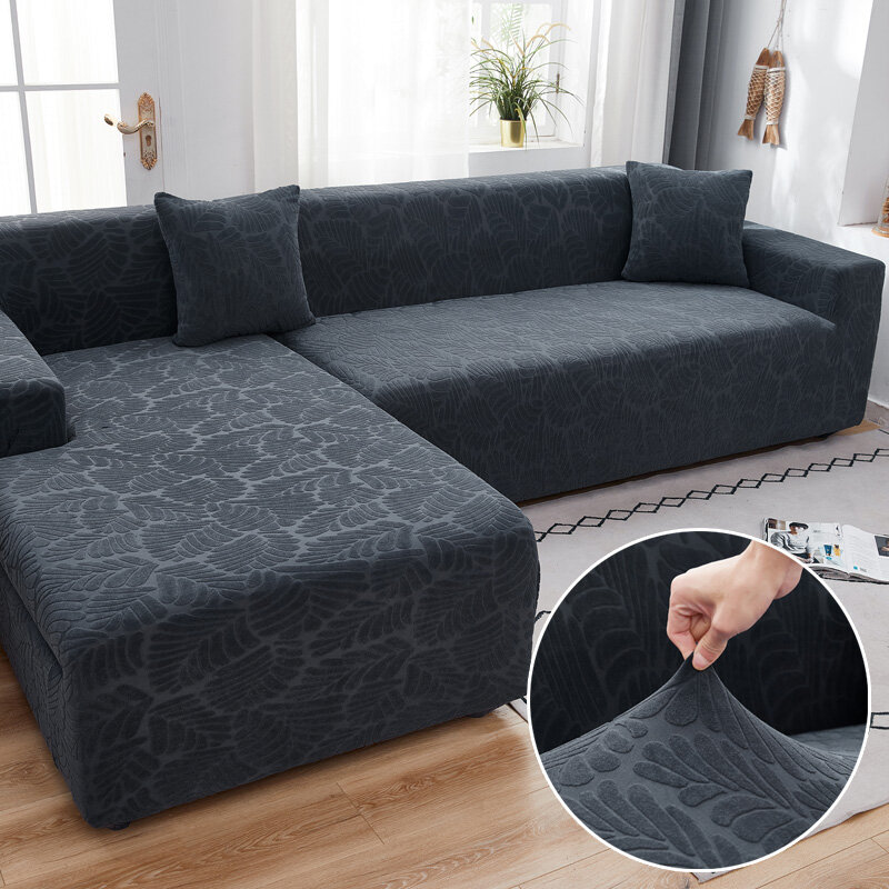 Jacquard Penutup Sofa Elastis untuk Ruang Tamu Sarung Sofa Seksional Penutup Sofa Pelindung Furnitur Bentuk L Perlu 2 Buah