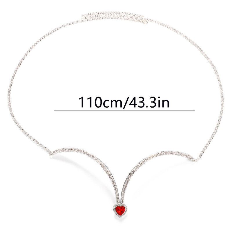 XSBODY Red Heart Bras Bracket Chest Chain Jewellery Necklace Bikini Rhinestone Aesthetic Rave Accessories Festival Outfit Party