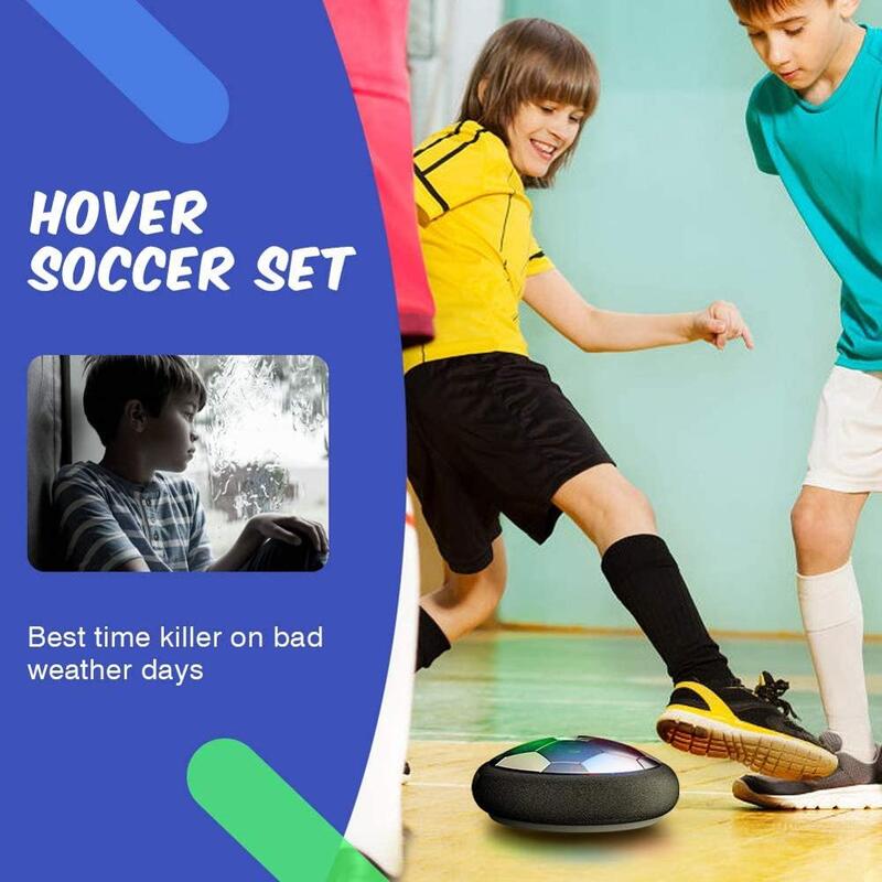Pelota de fútbol eléctrica suspendida para niños, juguetes de fútbol, cojín de aire deslizante, balón de fútbol de espuma flotante con luz LED, 18/11cm